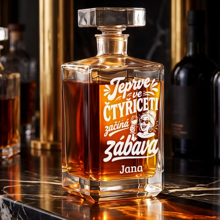 Personalizovaná Karafa Na Whisky K 40 Narozeninám Dárek Pro 40Letou Ženu : Teprve Ve Čtyřiceti