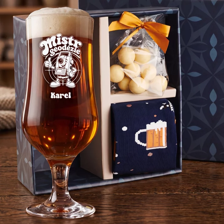 Dárkový Box S Pivní Sklenicí S Gravírováním Pro Geodeta Pro Muže: Mistr Geodézie