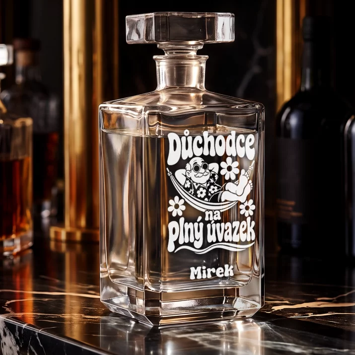 Karafa Na Vodku S Gravírováním Pro Důchodce Dárek K Odchodu Do Důchodu Pro Muže: Důchodce Na Plný Úvazek