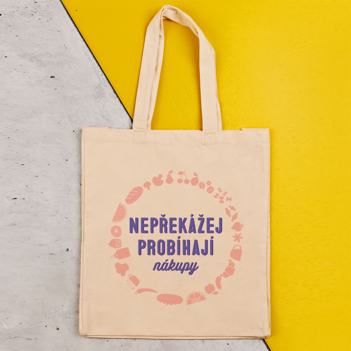 Probíhají nákupy - Bavlněná taška s potiskem
