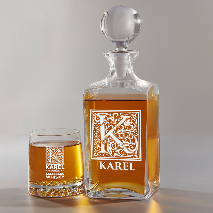 Zasloužil si na skleničku - Skleněná karafa na whisky + sklenice