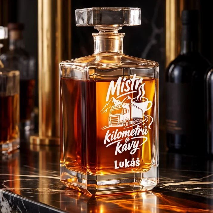 Personalizovaná Karafa Na Whisky Pro Řidiče Kamionu Dárek Pro Muže: Mistr Kilometrů A Kávy