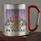 vždy první na vrcholu - Ocelový hrnek s karabinou vždy první na vrcholu - Ocelový hrnek s karabinou